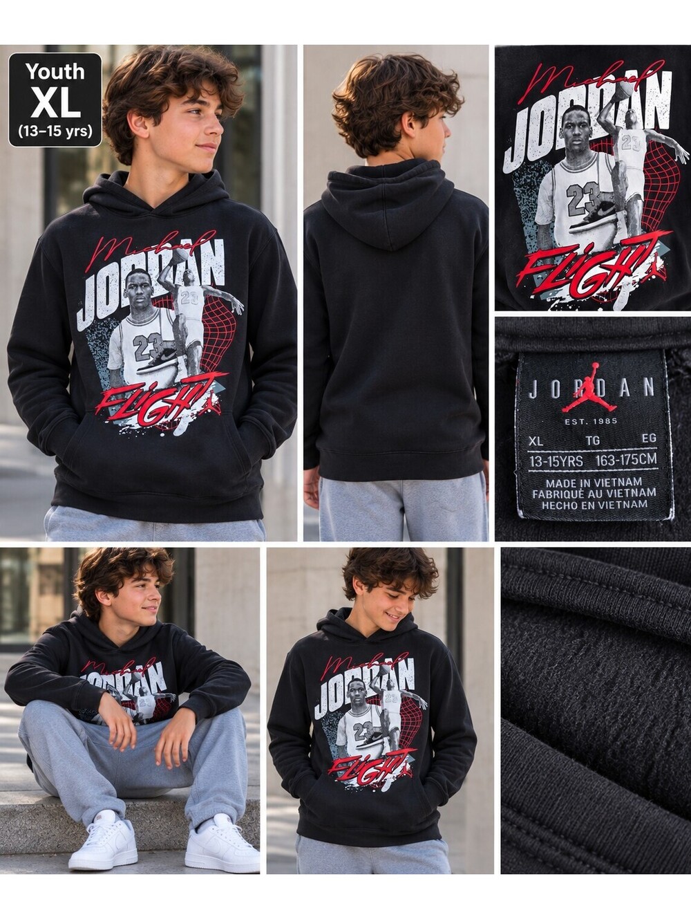 Jordan Flight Graphic Hoodie Youth XL 13–15 Black Basketball Streetwear Y2K